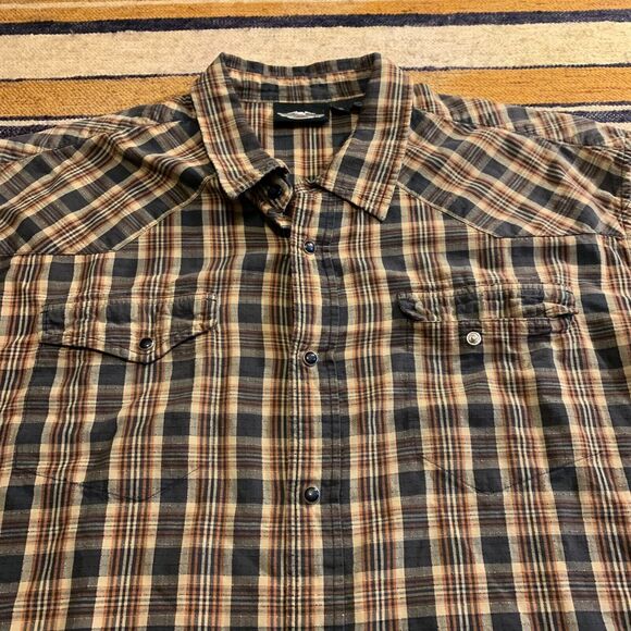 Harley Davidson Plaid Button Front Shirt Grunge 90s Mens Oversized 2XL Flawed - Picture 2 of 8